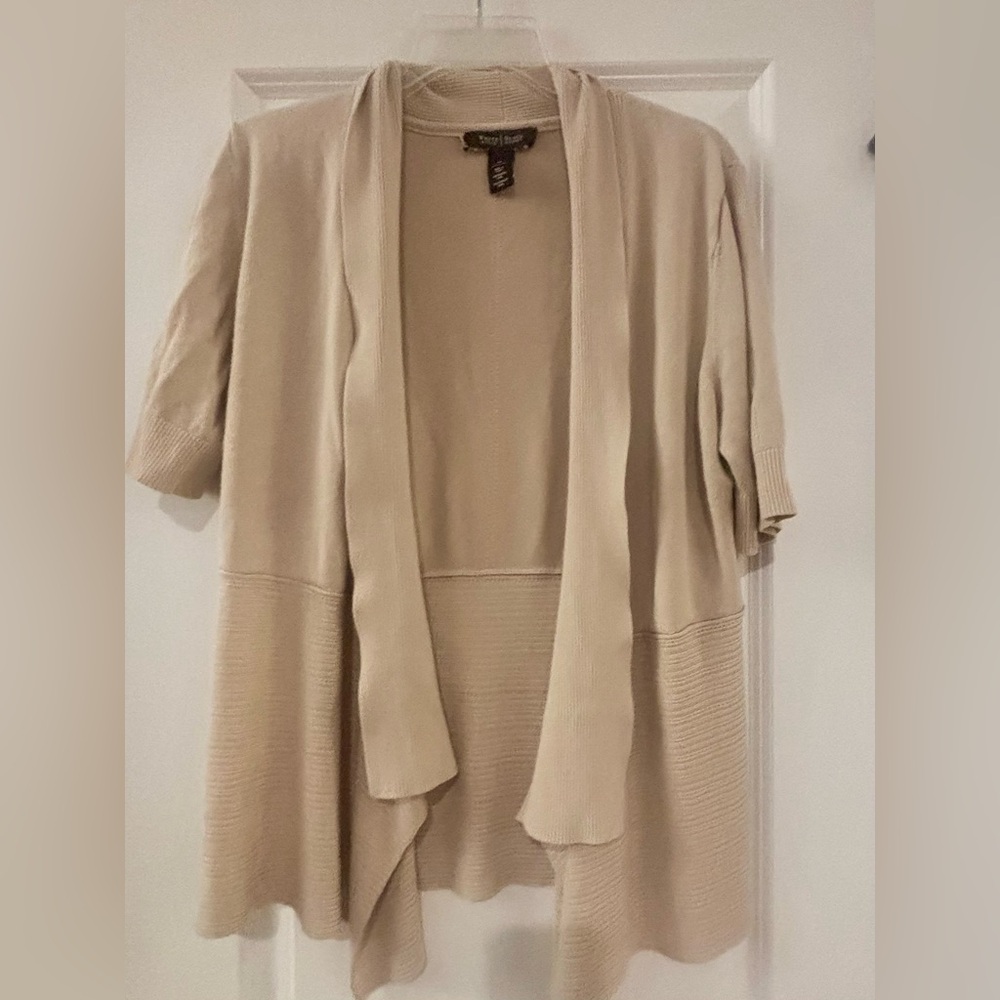 White House Black Market Short Sleeve Knit Cardigan | Beige Cream GUC